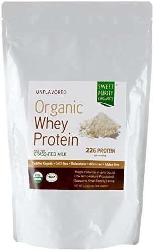Organic Whey Protein Powder #1 BEST TASTING Grass Fed Undenatured Concentrate NON GMO Free Gluten Free From California Not Isolate by Sweet Purity Organics