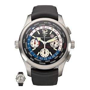 Girard Perregaux Worldtimer - ww.tc USA 76 Men's Chronograph Watch Titanium Black Dial on Black Rubber Strap Strap 49800-21-003YFK6A