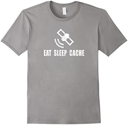 Men's Eat Sleep Cache T-shirt Geocaching GPS Kit Gift Tee  Medium Slate