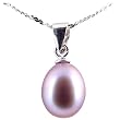 Freshwater Cultured Oval Shape 8-9mm lavender Pearl Pendant, 16" Sterling Silver 1MM Cable Chain