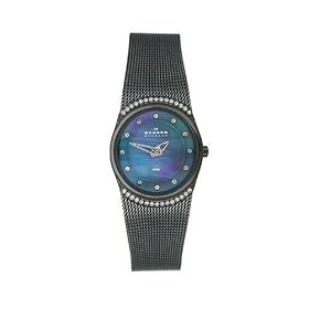 Skagen Women's Crystal Accented MOP Black Mesh Watch #686XSBBM