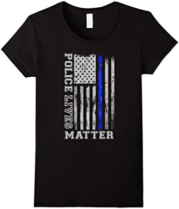 Women's Police Blue Lives Matter Flag American Men Women T-shirt Large Black