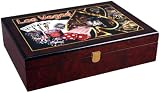 Glossy Wooden Poker Chip Case - Holds 200 Chips, 2 Decks of Playing Cards and Dice