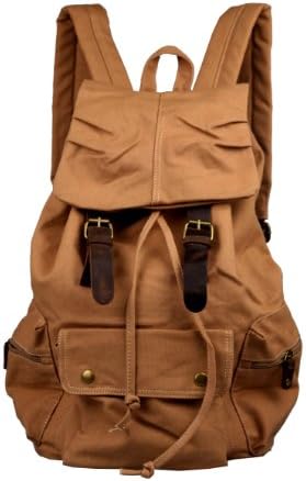 Rucksack Thick Canvas Backpack School Bag Great for School and Camping with Genuine Leather Straps B1038