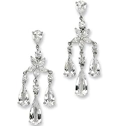 Sterling Silver Cubic Zirconia Flower Chandelier Earrings by Cheryl M
