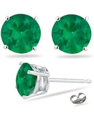 0.20 Cts of 3 mm AA Round Natural Emerald Stud Earrings in 18K White Gold