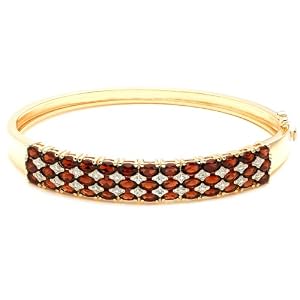 Yellow Gold Plated Sterling Silver Garnet and Diamond-Accent Bangle Bracelet by