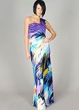 Pleated Asymetrical Painted Print Formal for Bridesmaid Formal Prom