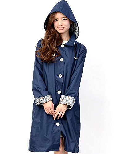 (ディーループ)D-LOOP 撥水加工 フード付き 花柄 袖切替 ステンカラー レインコート 120125