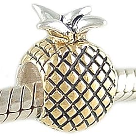 14K Gold on Silver PINEAPPLE Bead fits PANDORA BIAGI CHAMILIA Charm Bracelet