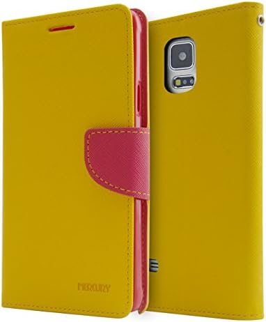 Note 4 Leather Case, Double-s Samsung Galaxy Note 4 Wallet Case [Book Fold] Leather Galaxy Note 4 Cover [Flip Cover] with Foldable Stand, Pockets for ID, Credit Cards - Black Flip Case for Samsung Note 4 (Yellow)
