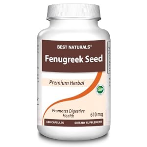 Best Naturals -- Organic Fenugreek -- 610 mg -- 360 Capsules -- GMO-free -- Preservative-free -- Allergen-free Organic Fenugreek Seed Powder in Capsules for Breastfeeding (360)