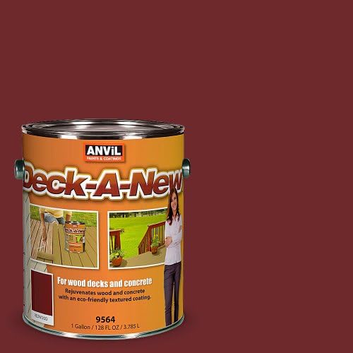 Anvil Deck-A-New Rejuvenates Wood &amp; Concrete Decks Premium Textured Resufacer, Color Redwood - 1 Gallon