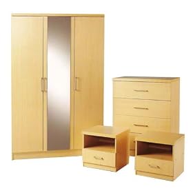 Brent Beech Bedroom Furniture Set Wardrobe Chest Drawers