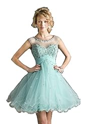 Short Crystals Lace Open-Back Crystal Sheer Satin/Tulle Homecoming Dress 