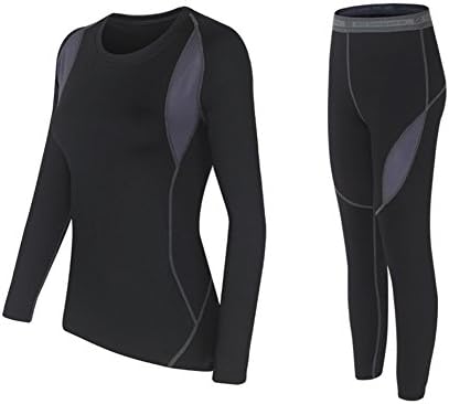 Wildconqueror Women Elastic Thermal Underwear Suit Warm Top & Bottom Black Size S
