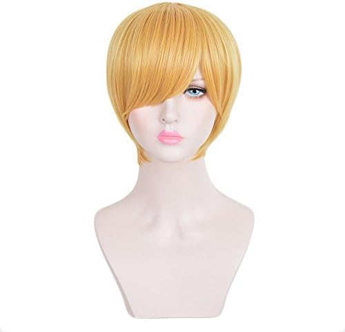 Andao Short Pixie Cropped Hairstyle Cosplay Wig for Halloween Golden Blonde