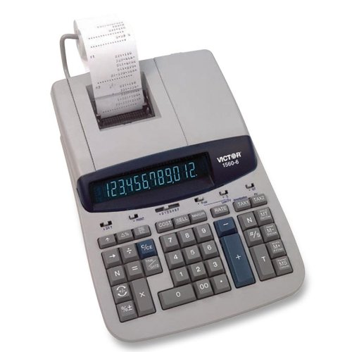 Victor 1560-6 Printing Calculator - 12 Character(s) - Fluorescent - AC Supply Powered - 8.5