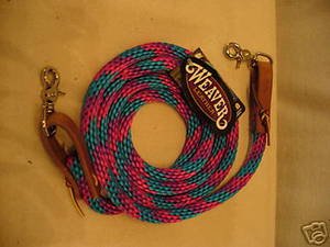 Weaver poly roping barrel reins bright turquoise pink purple