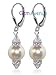 10 MM White Swarovski Pearl And Swarovski Crystal Sterling Silver Leverback 1.5