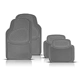 Car Floor Mats Carpet and 100% Rubber Gray Diamond Accent 4 Piece Set