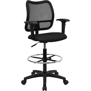 Mesh Back Drafting Stool with Black Fabric Seat and Arms [WL-A277-BK-AD-GG] by Office Furniture in a Flash