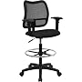 Mesh Back Drafting Stool with Black Fabric Seat & Arms [WL-A277-BK-AD-GG]