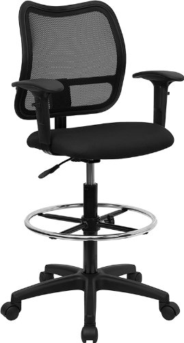 Mesh Back Drafting Stool with Black Fabric Seat & Arms [WL-A277-BK-AD-GG]