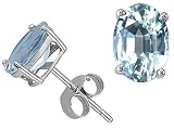 2.00 cttw 14k Gold AAA Quality Genuine Oval Aquamarine Earring Studs in 14k White Gold