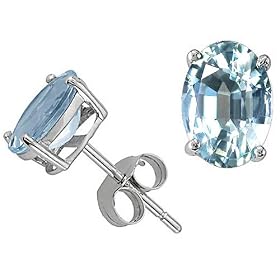 2.00 cttw Genuine Oval Aquamarine Earring Studs in 14k White Gold LIFETIME WARRANTY