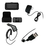 Executive Black Horizontal Leather Side Case Pouch with Belt Clip and Belt Loops + Home Travel Wall Charger + Rapid Car Charger + USB Data Charge Sync Cable for LG Arena KM900