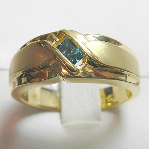 14K Blue Diamond Man's Ring