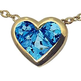 1.20 cts Genuine Invisible Set Blue Topaz Pendant - 14kt Yellow Gold by Finejewelers