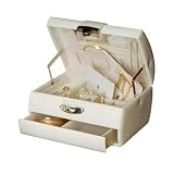 Mele Faux Leather Jewelry Trunk with Auto Drawer in Ivory