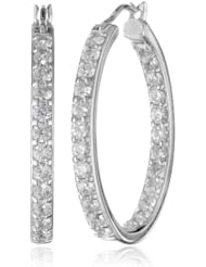 Sterling Silver Swarovski Zirconia 1 inch round Hoop Earrings