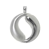 Sterling Silver High Polish and Brushed Satin Sandblast Yin Yang Swirl Open Pendant
