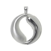 Sterling Silver High Polish and Brushed Satin Sandblast Yin Yang Swirl Open Pendant