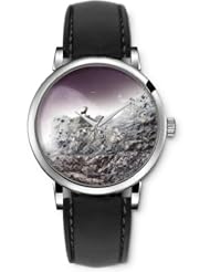 SPRAWL Aanalog Fashion Series Silver Ladies Watches of Genuine Black Leather Strap,Unique Wrist Watch for Women Girls Designed with Deer on the rocks