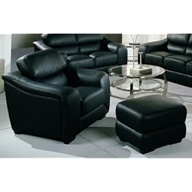 Harbor Drive Black Leather Chair and Ottoman Set