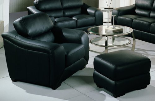 Harbor Drive Black Leather Chair and Ottoman Set