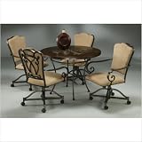 Pastel Furniture VN 160 AR-628 / VN 510 428 Vienna 5 Piece Dining Set with Metal Etched Wood Top and Caster Chairs