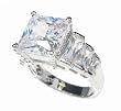 SilverBin Sterling Silver Engagement Style Princess Cut Clear CZ Ring with Baguette CZ Accents