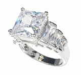 SilverBin Sterling Silver Engagement Style Princess Cut Clear CZ Ring with Baguette CZ Accents