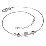 VINANI German 925 Sterling Silver Anklet pink Crystal Dice Square 9