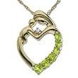 XPY 14k Yellow Gold Peridot and Diamond Mother Holding Child Pendant, 18"