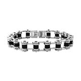 Women's Stainless Steel Thin Motorcycle Bracelet with Rubber