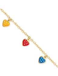 14k Enameled Heart Adjustable Child Bracelet - 5.5 Inch - Lobster Claw - JewelryWeb
