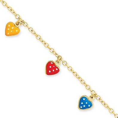 Cheap Girls Jewelry 14k Enameled Heart Adjustable Child Bracelet - 5.5 Inch - Lobster Claw - JewelryWeb For Sale
