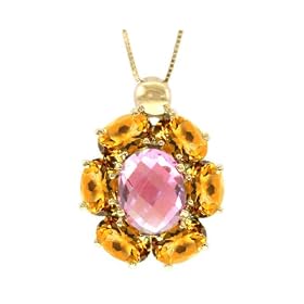 14K Yellow or White Gold Large Blossom Pendant-Multi Rose Quartz/Briolette-Citrine ,w/o Chain