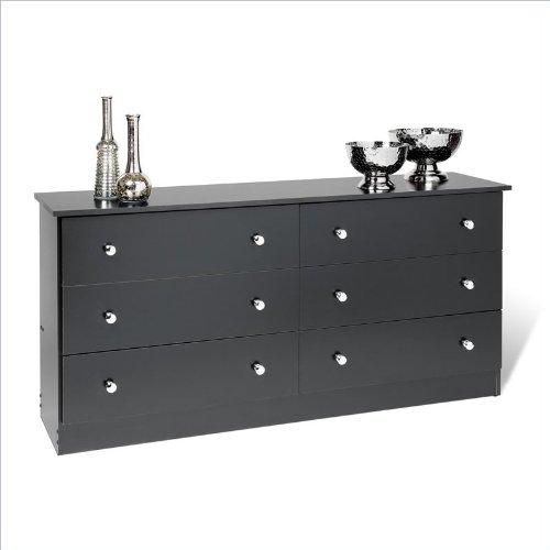 Prepac Six Drawer Double Dresser in Black